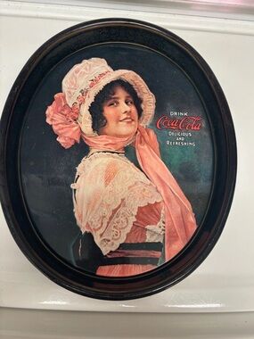 Coca-Cola Tin Tray Featuring Woman in Pink and Black